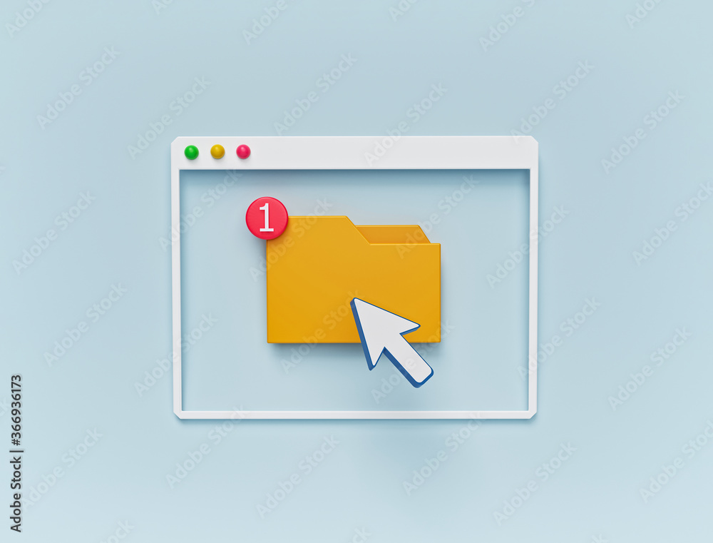minimal design. folder and cursor icon in computer window. 3d rendering - obrazy, fototapety, plakaty 