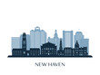 New Haven skyline, monochrome silhouette. Vector illustration.