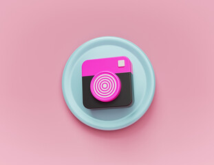 Poster - creative minimal concept of social network fancy camera icon. 3d rendering