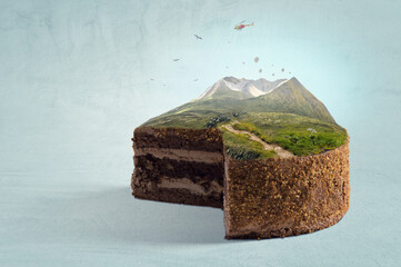 Wall Mural - Landscape with mountain on top of cake