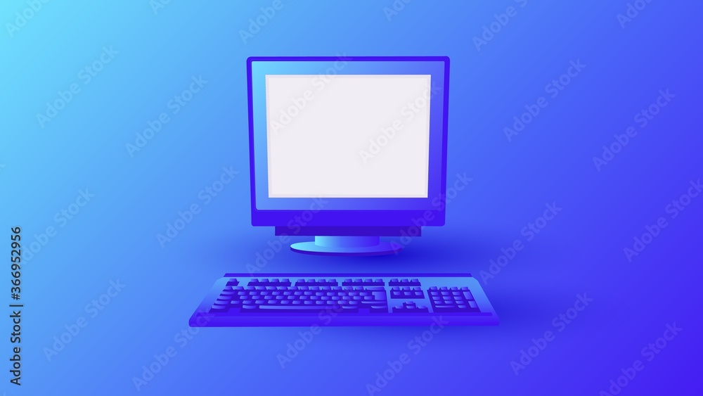 Gradient old error computer. Retro pc on blue background classic ...