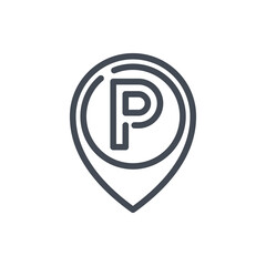 Poster - Parking Location Pointer line icon. Parking Place Marker vector outline sign.