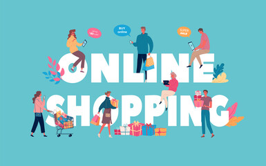 people shopping online vector illustration poster