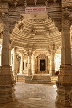 Interior View Of Famous Jain Temple (Adinatha Temple) In Ranakpur, Rajasthan, India.