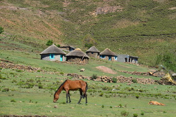 The mighty Maletsunyane Falls and the green surroundings in Lesotho, Africa