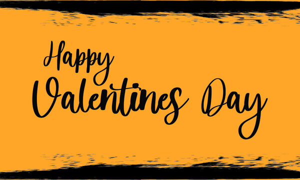Happy Valentines Day Modern Typography Handwritten Calligraphy 
Black Color Text On Yellow Background