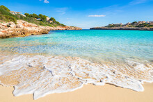Beautiful Sand Beach Bay Scenery On Majorca Island, Spain