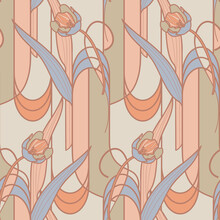 Art Nouveaul Seamless Pattern With Tulip Flowers.