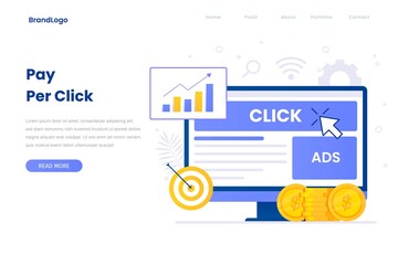 Wall Mural - Pay per click flat illustration concept for site. Illustration for websites, landing pages, mobile applications, posters and banners.