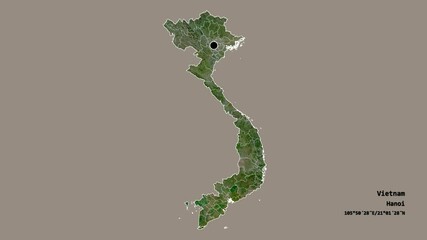 Wall Mural - Đồng Nai, province of Vietnam, with its capital, localized, outlined and zoomed with informative overlays on a satellite map in the Stereographic projection. Animation 3D