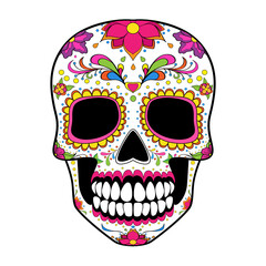 Wall Mural - Sugar skull Dia de los Muertos, Day of the Dead, calavera . Vector illustration isolated on white background.