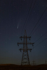 Wall Mural - comet c / 2020 f3 (neowise) flying over gobustan. azerbaijan