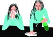 © Anna - Woman sneezes into a handkerchief, then wipes and disinfects the table