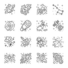 Wall Mural - space, icon set. astronomical objects, linear icons. line with editable stroke