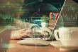 © peshkova - Double exposure of woman hands typing on computer and forex chart hologram drawing. Stock market invest concept.