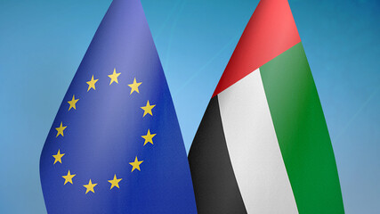 European Union and United Arab Emirates two flags