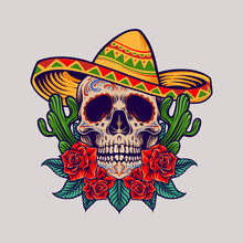 Cinco De Mayo  Mexican Skull Logo Mascot