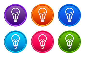 Bulb icon luxury bright round button set 6 color vector