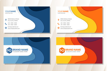 Poster - Abstract business card template design with horizontal layout and mosaic wave style use blue and yellow colors. white background. 