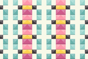 Poster - 3D square block geometric seamless pattern use orange, black, pink, and blue colors isolated on white background.