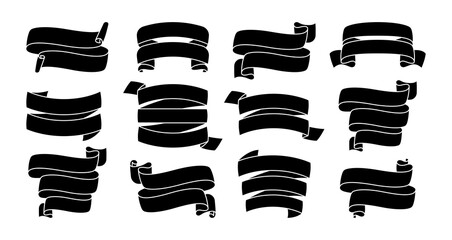 Wall Mural - ribbon black silhouette set. decorative icons, tape glyph collection. modern design for greeting car
