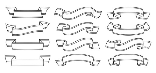 Wall Mural - ribbon outline set. decorative icons, tape blank flat collection. modern monochrome design, linear r