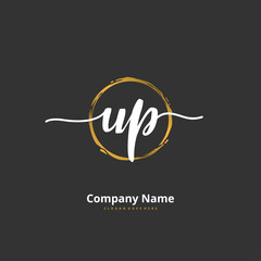 U P UP Initial handwriting and signature logo design with circle. Beautiful design handwritten logo for fashion, team, wedding, luxury logo.