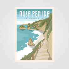 Nusa Penida Bali Beach Vintage Travel Poster, Bali Wall Art Poster Background