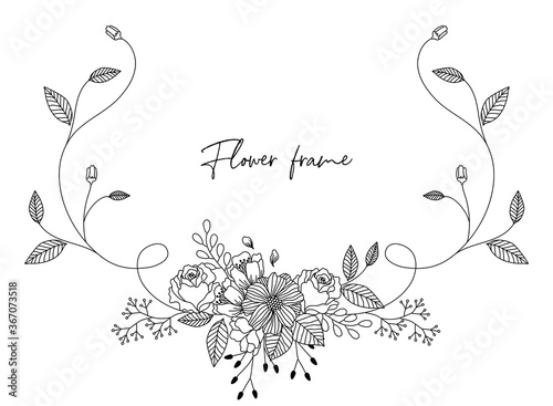 ハートと植物の線画のベクターイラストフレーム枠 Stock ベクター Adobe Stock