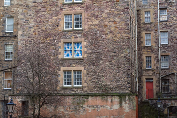 Wall Mural - Facade of town house located on Makars Court in the Old Town of Edinburgh city, Scotland, UK