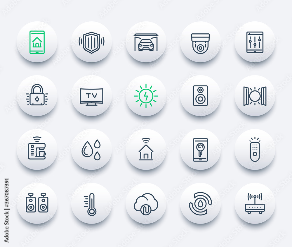smart house, home automation system line icons set Stock Vector | Adobe ...