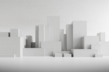 Fototapete - Mock up of  architecture building with blocks shape , concrete cube. 3d render.	
