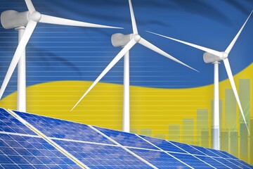 ukraine solar and wind energy digital graph concept - alternative natural energy industrial illustra