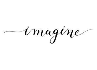 Wall Mural - imagine phrase. handwritten vector lettering illustration. brush calligraphy banner. black inscripti