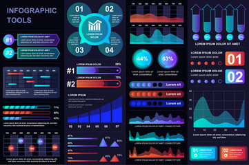 Poster - Bundle infographic UI, UX, KIT elements. Different charts, diagrams, workflow, flowchart, timeline, schemes, marketing icons, graphs and bars design template. Vector info graphic and infographics set.