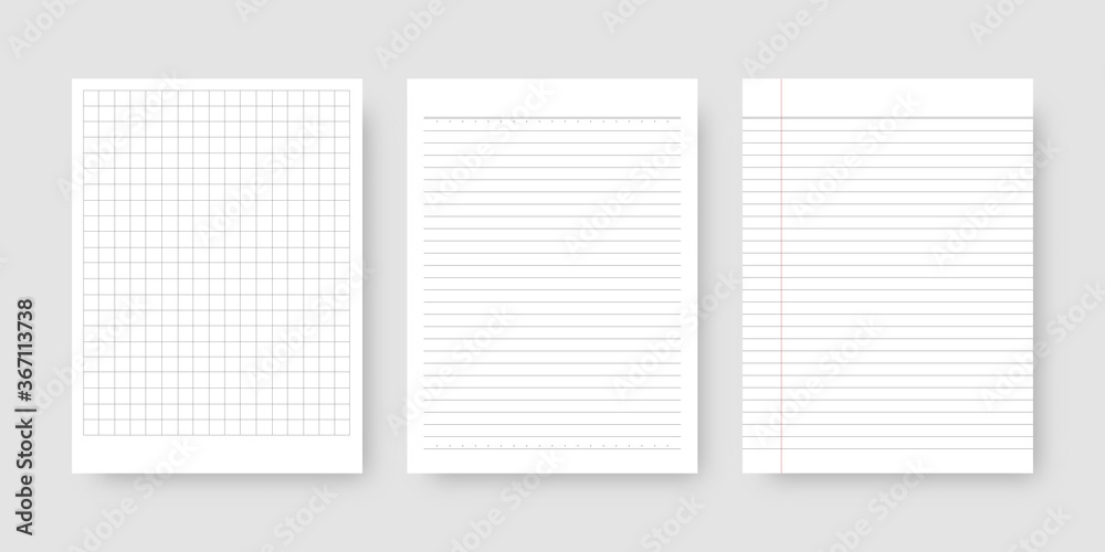 Notebook paper set. Sheet of lined paper template. Mockup isolated ...