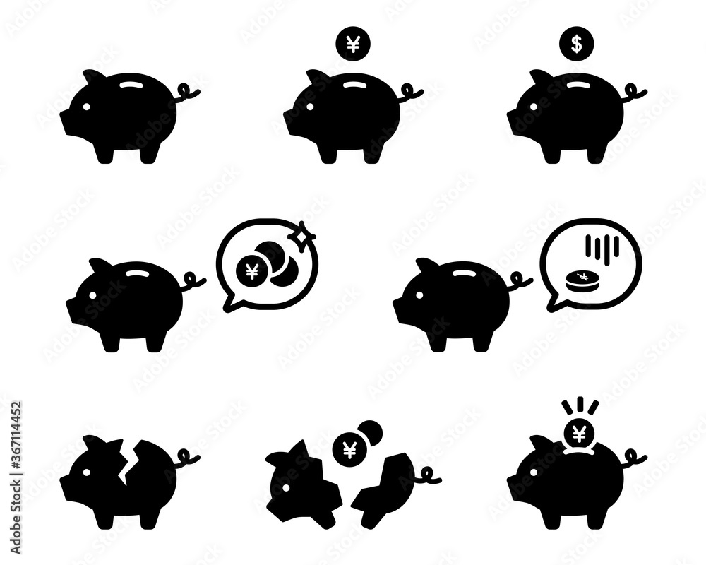 ブタの貯金箱のアイコンのセット お金 家計 ビジネス Wall Mural Yugoro
