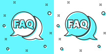 Black Line Speech Bubble With Text FAQ Information Icon Isolated On Green And White Background. Circle Button With Text FAQ. Random Dynamic Shapes. Vector Illustration.