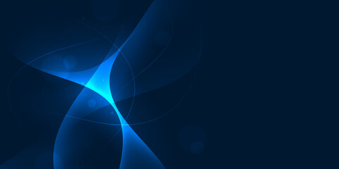 Wall Mural - glow curve line and bokeh circle on dark blue abstract background.