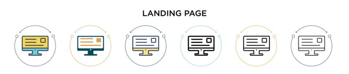 Aufkleber - Landing page icon in filled, thin line, outline and stroke style. Vector illustration of two colored and black landing page vector icons designs can be used for mobile, ui, web