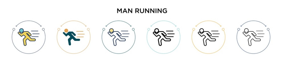 Poster - Man running icon in filled, thin line, outline and stroke style. Vector illustration of two colored and black man running vector icons designs can be used for mobile, ui, web