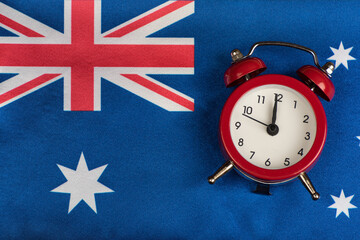 Australia flag and vintage alarm clock. Time to learn English. The Australian accent.