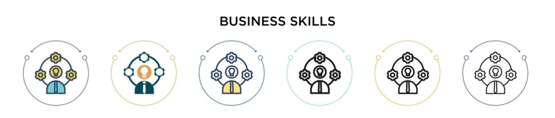 Poster - Business skills icon in filled, thin line, outline and stroke style. Vector illustration of two colored and black business skills vector icons designs can be used for mobile, ui, web