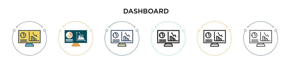 Poster - dashboard icon in filled, thin line, outline and stroke style. vector illustration of two colored an