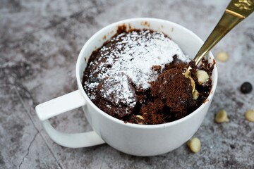 Poster - Microwave  Chocolate mug cake under one minute, selective focus