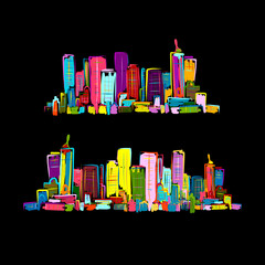 Poster - Abstract night cityscape, sketch for your design