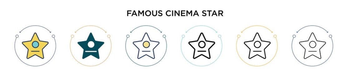 Famous cinema star icon in filled, thin line, outline and stroke style. Vector illustration of two colored and black famous cinema star vector icons designs can be used for mobile, ui, web