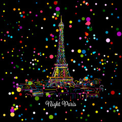 Poster - Night Paris,cityscape with Eifel Tower. Sketch for your design
