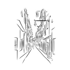 Poster - Sketch of old street for your design