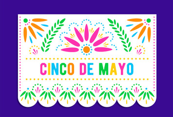 Wall Mural - Cinco de Mayo. Vector papel picado banner with floral pattern. Mexican holiday decorations template.